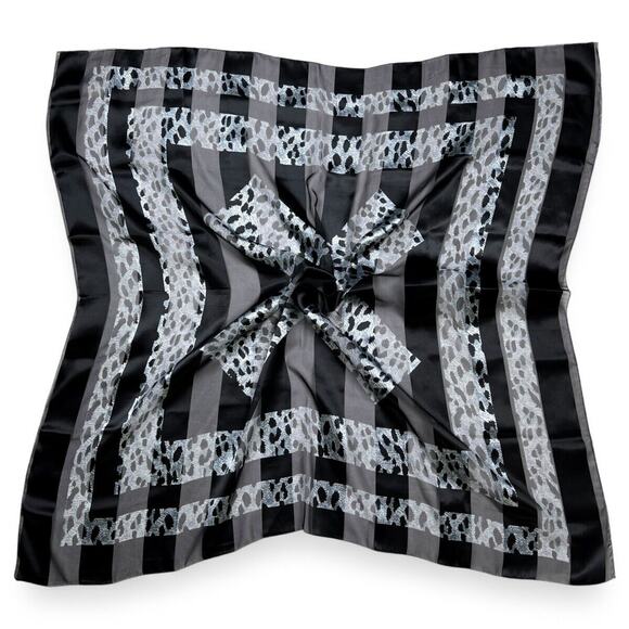 Animal Print Fashion Scarf Women Geometric Black Silver 40x39 Timeless Classic - Picture 9 of 12